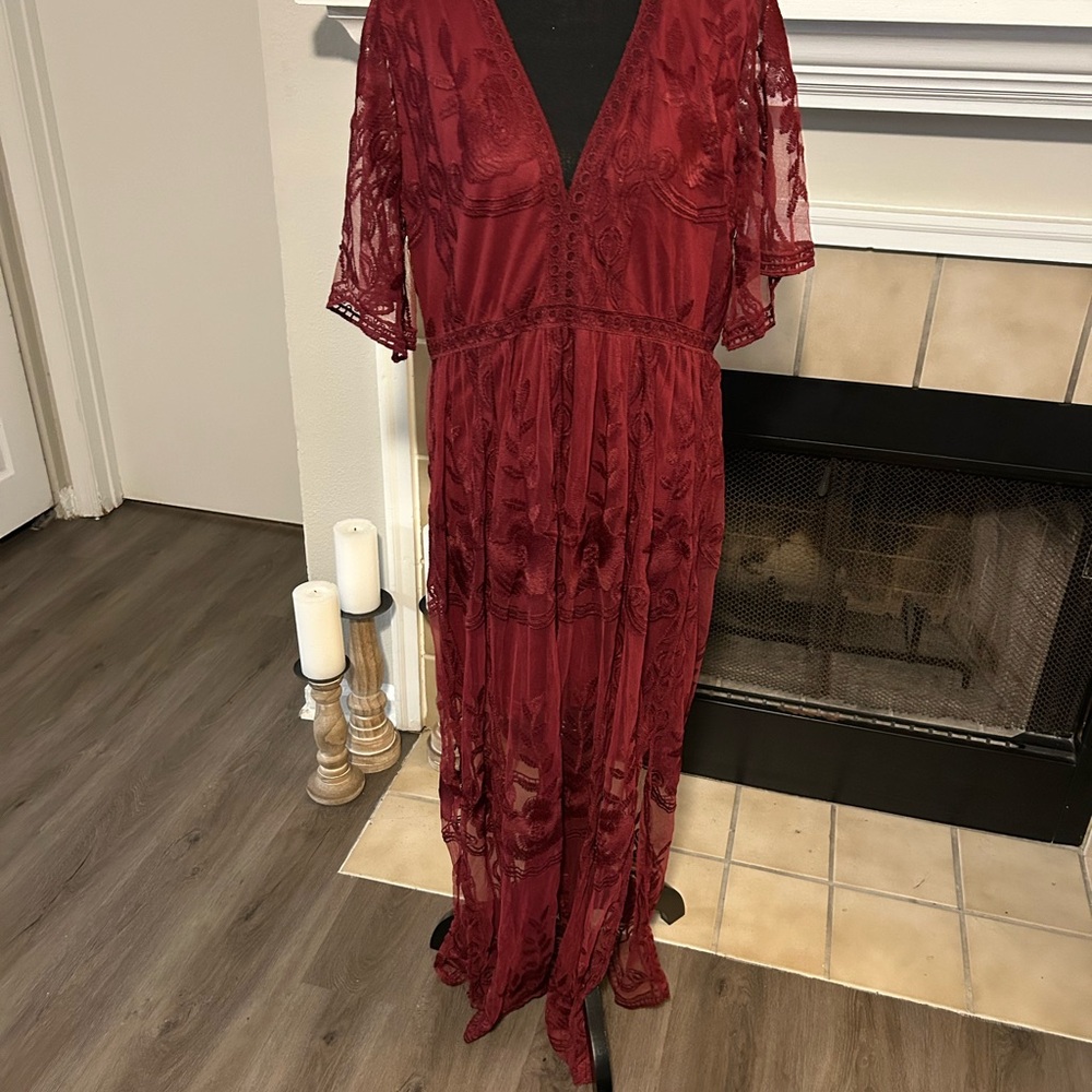 Elegant Burgundy Lace Maxi Romper